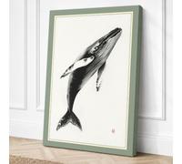 Breaching Whale Japandi Canvas Wall Art Print 24x16 Inch (61 x 41 cm)