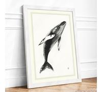 Breaching Whale Japandi Framed Wall Art Print A3 (42×29.7cm) White, Wall Decor for Living Room, Bedroom, Office & Home, Ready to Hang, Art Gift