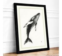 Breaching Whale Japandi Framed Wall Art Print A4 (29.7×21cm) Black, Wall Decor for Living Room, Bedroom, Office & Home, Ready to Hang, Art Gift