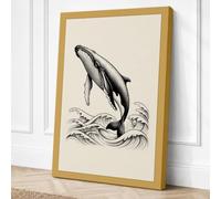 Breaching Whale Vintage Canvas Wall Art Print 18x12 Inch (46 x 30 cm)