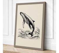 Breaching Whale Vintage Canvas Wall Art Print 24x16 Inch (61 x 41 cm)
