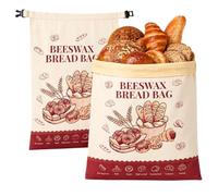Bread Bags for Homemade Bread - 2 Pack XL Reusable Organic Beeswax Linen Cotton Sourdough Bread Bag, Eco-Friendly Bread Storage Bags with Sealing Zip to Keep Fresh, Perfect for Artisan & Bakery Bread