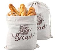 Bread Bags for Homemade Bread 2 Pcs, 43x32cm TPU Lined Reusable Bread Bag with Drawstring to Keep Bread Fresh Linen Food Storage Bag Kitchen Storage Sacks for Fresh Bread