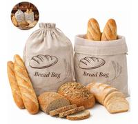 Bread Bags for Homemade Bread, 2PCS Natural Linen Bread Bag 15 x 12 In Reusable Bread Bags for Breads, Kitchen Storage Accessories for Fresh Bread, TPU Lining