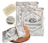 Bread Bags for Homemade Bread by HOMEMAKERS HARMONY | 2 Pack XL Organic Linen Sourdough Bread Bags | Reusable Bread Bags | Homemade Bread Storage | Linen Bread Bag | Bread Storage For Homemade Bread