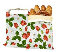 Bread Bags for Homemade Bread, Red Strawberries Leaves Flower 2 Pack Linen and Beeswax Sourdough Storage Bags, Reusable Keeper, Keeps Breads Fresh Longer, Gifts for Bakers