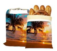 Bread Bags for Homemade Bread, Tropical Palm Sunset Trees Sea Beach 2 Pack Linen and Beeswax Sourdough Storage Bags, Reusable Keeper, Keeps Breads Fresh Longer, Gifts for Bakers