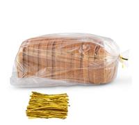 Bread Bags with Ties, Reusable, 100 Clear Bags and 100 Ties, Bread Bags For Homemade Bread And Bakery Loaf Adjustable Reusable (100)