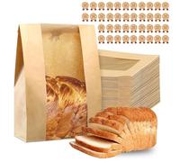 Bread Bags with Window, 40 Pcs Sourdough Bread Bag, 13.7x8.2x3.5 in Paper Bags For Breads Kraft Paper Bakery Bag with Sealing Stickers for Homemade Breads Storage