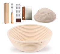 Bread Basket Set, 8.7-Inch Round-Mouth Fermentation Basket Including Cloth Cover, Yeast Bread Making Tool Set, Bread Cutter, Dough Cutter