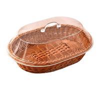 Bread Basket with Transparent Lid 16x12x5.5" Oval Plastic Woven Bread Basket for Farmhouse, Cafe, Kitchen, Fruit, Food Serving