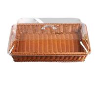 Bread Baskets for Serving, 16x12x6 Inch Woven Basket with Lid & Handle, Dustproof Fruit Containers for Home, Shop, Picnic, Dark Brown.