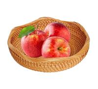 Bread Baskets for Serving, 9.1x2.8 Inch Small Rattan Basket, Rustic Round Rattan Tray for Snack, Fruit, Candy, Coffee Table, Dining RoomChristmas Decor