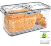 Bread Bin Airtight Bread Bins for Kitchen Counter, Time Recording Bread Box with Lid, Reusable Bread Storage Container, Bread Keeper Box with Air Valve, Bread Loaf Keeper for Bun Bagel Sandwich
