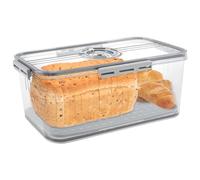 Bread Bin Airtight Bread Box,Time Recording Bread Box with Lid, Clear Breads Bins Storage for Kitchen Countertop, Plastic Breads Keeper with Air Valve for Bun Bagel Sandwich (Grey-32.5X22.5X11CM)