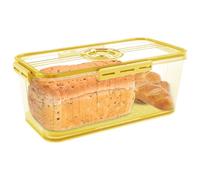 Bread Bin Airtight Bread Box,Time Recording Bread Box with Lid, Clear Breads Bins Storage for Kitchen Countertop, Plastic Breads Keeper with Air Valve for Bun Bagel Sandwich (Yellow-32.5X17.5X11CM)
