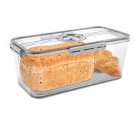Bread Bin Airtight Bread Box,Time Recording Bread Box with Lid, Clear Breads Bins Storage for Kitchen Countertop, Plastic Breads Keeper with Air Valve for Bun Bagel Sandwich (Grey-32.5X17.5X11CM)