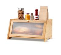 Bread Bin Bamboo Bread Box for Kitchen, Large Capacity Wooden Breadbox Storage Containers Organizer with Striped Window Door Panel for Countertop (Natural)