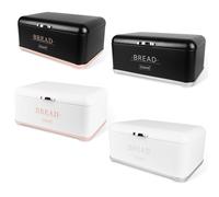 Bread Bin Box Stainless Steel Vintage Retro Black White Easy Clean Hinged Lid UK