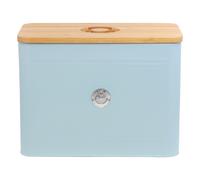 Bread Bin with Wooden Lid Extra Large Vintage Bread Box Metal Bread Loaf Storage Canister Container Cutting Board Lid for Kitchen Home Food Organiser, Rectangular (Bread Bin - Light Blue)