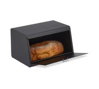 Relaxdays Stainless Steel Bin, Storage Box, H x W x D: 20.5 x 34.5 x 23.5 cm, Bread Container, Metal, Black