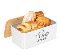 Bread Bin for Kitchen,Metal Bread Box with Bamboo Cutting Board Lid,33x18x13.5CM Countertop Breads Storage Container,White Kitchen Decor Organizer for Homemade Breads,Toast,Bagel,Dry Food Fruits