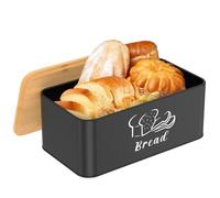 Bread Bin for Kitchen,Metal Bread Box with Bamboo Cutting Board Lid,33x18x13.5CM Countertop Breads Storage Container,Black Kitchen Decor Organizer for Homemade Breads,Toast,Bagel,Dry Food Fruits