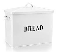 Bread Bin, Homikit Vintage Bread Box Container for Kitchen Table, Extra-Large Metal Bread Holder Great for Space-Saving Storage, 34.1x19.1x24.5cm Holds 2+ Loaves, Retro Style & Farmhouse Décor - White