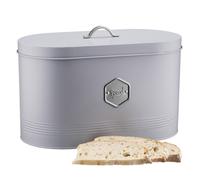 Cooks Professional Bread Bin | Modern Stylish Kitchen Countertop Labelled Metal Storage Canister | Breathable Container Box for Loaves, Pastries, Rolls | Grey & Silver