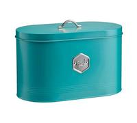 Bread Bin Metal Kitchen Storage Canister with Silver Nameplate Cooks Professional Teal One Size