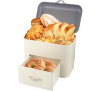 Bread Bin, Metal Vintage Bread Box with Top Lid and Drawer for Bread and Biscuits - Durable Food Saver, No Assembly Required, 2 Layer Design