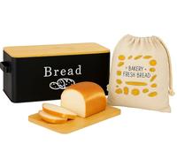 Bread Bin with Bamboo Cutting Board Lid & Bread Bag, Bread Storage Container, Durable Metal Bread Box, Bread Bins for kitchen