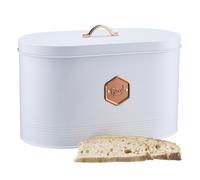 Cooks Professional Bread Bin | Modern Stylish Kitchen Countertop Labelled Metal Storage Canister | Breathable Container Box for Loaves, Pastries, Rolls | White & Copper