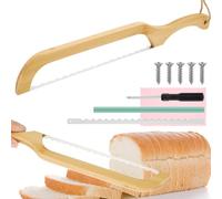 Bread Bow Cutter, Stainless Steel Bread Cutting Tool with Bamboo Handle, Sourdough Bread Slicer with Spare Saw Blade Saw Blade Protector and Blade Wipe for Homemade Bagels Bread Baguettes