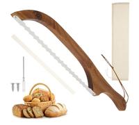 Bread Bow Knife for Sourdough, Serrated Bread Bow with Acacia Wood Handle, Sourdough Knife with Blade Guard & Replacement Blade, Left & Right Handed Bow Cutter for Homemade Loaf, Bagel, Cake, Fruit