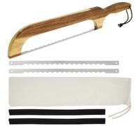 Bread Bow Knife, Serrated Bread Bow Cutter with 2 Replacement 11'' Stainless Steel Serrated Blades, Sourdough Bread Knife with Wooden Handle for Homemade Bagels Baguettes