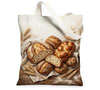 Bread Canvas Tote Bag for Women, Rustic Artisan Wheat Rolls Harvest Brown Washable Reusable Grocery Bags Ideas for Travel W, Brown, 13x15 Inch