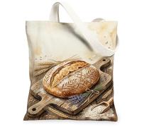 Bread Canvas Tote Bag for Women, Rustic Farmhouse Wheat Lavender Fall Brown Washable Reusable Everyday Tote Bag Ideas for F, Brown, 13x15 Inch