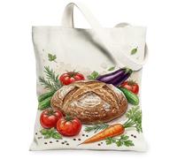 Bread Canvas Tote Bag for Women, Rustic Natural Tomatoes Carrot Harvest Earthy Washable Reusable Small Tote Bag Ideas for T, Earthy, 13x15 Inch