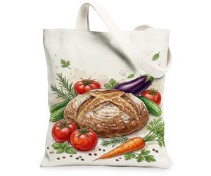 Bread Canvas Tote Bag for Women, Rustic Natural Tomatoes Carrot Harvest Earthy Washable Reusable Small Tote Bag Ideas for T, Earthy, 13x15 Inch