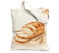 Bread Canvas Tote Bag for Women, Rustic Natural Wheat Sliced Harvest Beige Washable Reusable Grocery Bags Ideas for Outdoor, Beige, 13x15 Inch