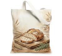 Bread Canvas Tote Bag for Women, Rustic Vintage Wheat Wooden Board Fall Brown Washable Reusable Aesthetic Tote Bag Ideas Fo, Brown, 13x15 Inch