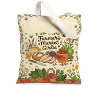 Bread Canvas Tote Bag for Women, Spring Fanciful Honey Strawberries Spring Green Washable Reusable Market Tote for Shopping, Green, 13x15 Inch