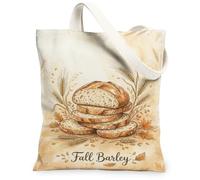 Bread Canvas Tote Bag, Rustic Artistic Leaves Wheat Fall Brown Small Tote Bags 13x15 Inch, Brown, 13x15 Inch