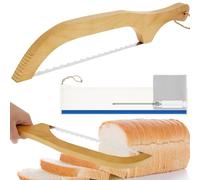 Bread Cutter 15.7 Inch Wooden Bread Bow Saw Stainless Steel Sourdough Bread Slicer with 2 Saw Blades Screwdriver Cutter Wipe Cloth Bread Cutter Slicer for Homemade Bagels Bread Baguettes Serrated
