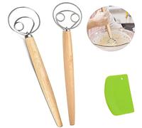 Bread Dough Mixer, 13 Inch Dutch Whisk Danish Dough Kneader, Danish Whisk with Flour Scraper, 304 Stainless Steel Dutch Bread Whisk Suitable for Baking in the Kitchen