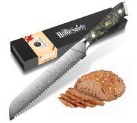 Bread Knife, Damascus Serrated Knife 8 inch, Professional Kitchen Knives Made of 67 Layers VG-10 Damascus Steel, with Ergonomic Black and Gold Resin Handle, Gift Box