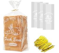 Bread Loaf Packing Bags with Ties, Large Bakery Homemade Bread Plastic Bags, 8” x 4” x 18”,40 Pack, Printed Bread Bags Reusable Adjustable