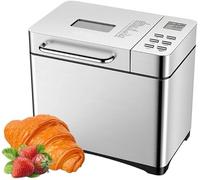 Bread maker 17 in 1, stainless steel bread maker with nut automatic dispenser, 2lbs large bread maker, non-stick ceramic pot and digital touch panel, gluten-free, dough machine, jam, yogurt machine