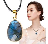 Bread Necklace - Moonstone Pendant Necklace | Natural Stone Neck Jewelry, Labradorite Sliced breads Edge Pocket Crystal Tower Energy Necklaces, Mineral Collectible Decoration